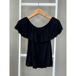 Splendid Shirt Womens Medium Black Romantic Goth Off Shoulder Frayed Edge NEW
